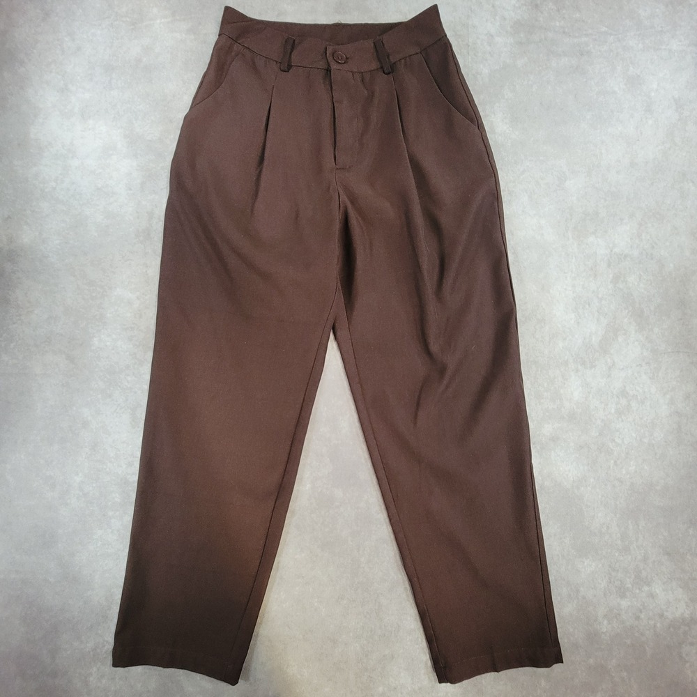 Cider Coffee Brown Pleated High Waisted Tapered Trousers Size S CD20230705339615